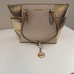 Michael Kors Metallic Gold and Beige Tote
